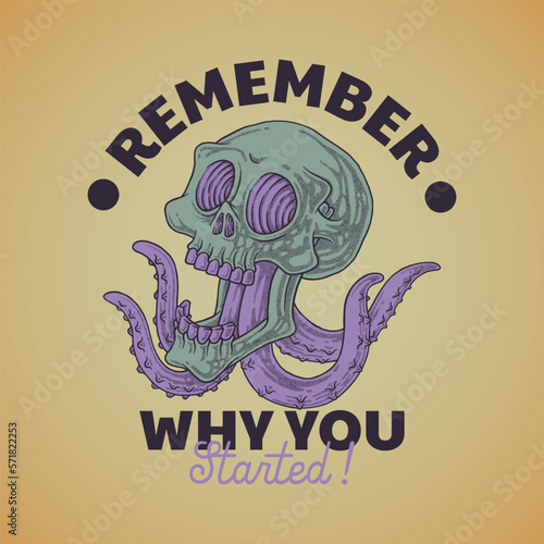 cartoon emblem of skull squid mascot with retro style