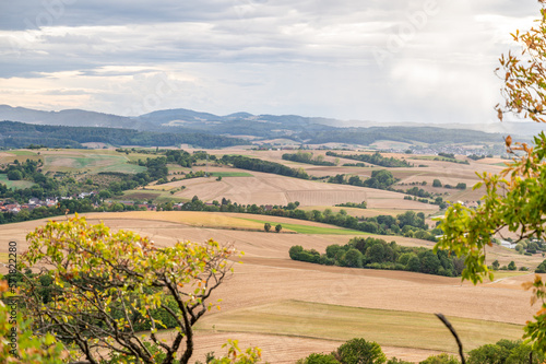 Beautiful landscape view of Odenwald forest at otzberg, view from veste otzberg during cloudy day, germany