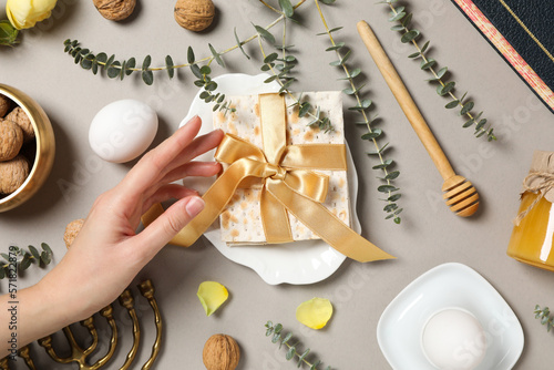 Concept of jewish Passover holiday, top view