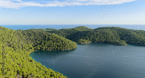 Aerial view of the beautiful forested Island of Mljet, a national park in Croatia