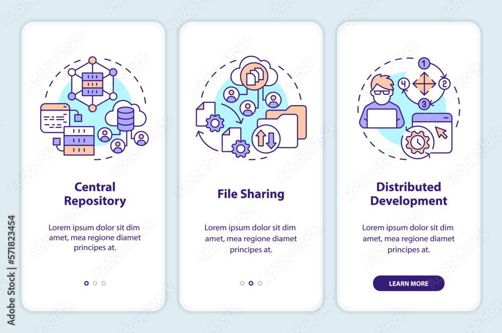 Version control advantages onboarding mobile app screen. Walkthrough 3 ...