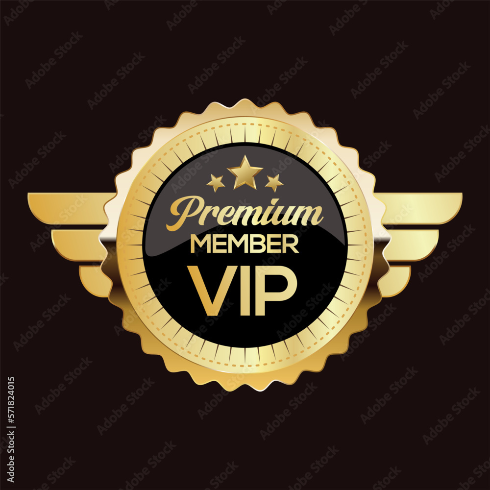 Golden badge VIP premium member design isolated on black background Golden badge VIP premium member design isolated on black background