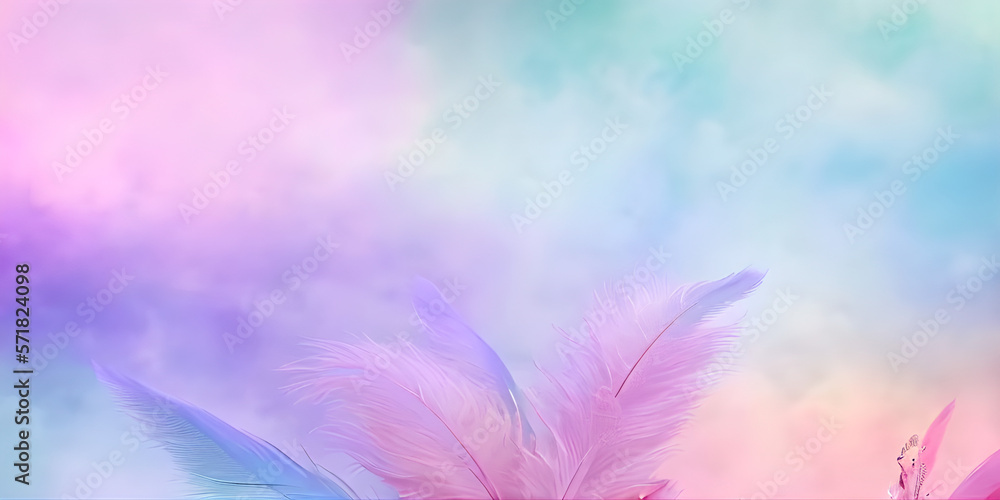 Obraz premium abstract colorful feather on background, copy space for text, illustration, Generative, AI