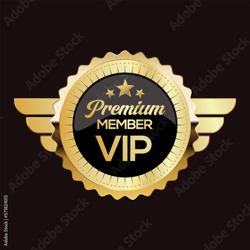 Golden badge VIP premium member design isolated on black background 