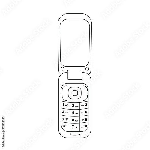 Flip Cell Phone Outline Icon Illustration on Isolated White Background