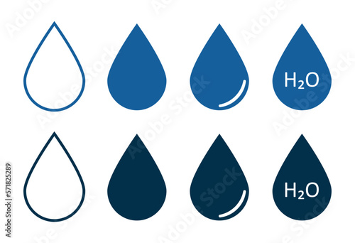 Water drop icons set. Blue and black water drops set. Vector illustration.