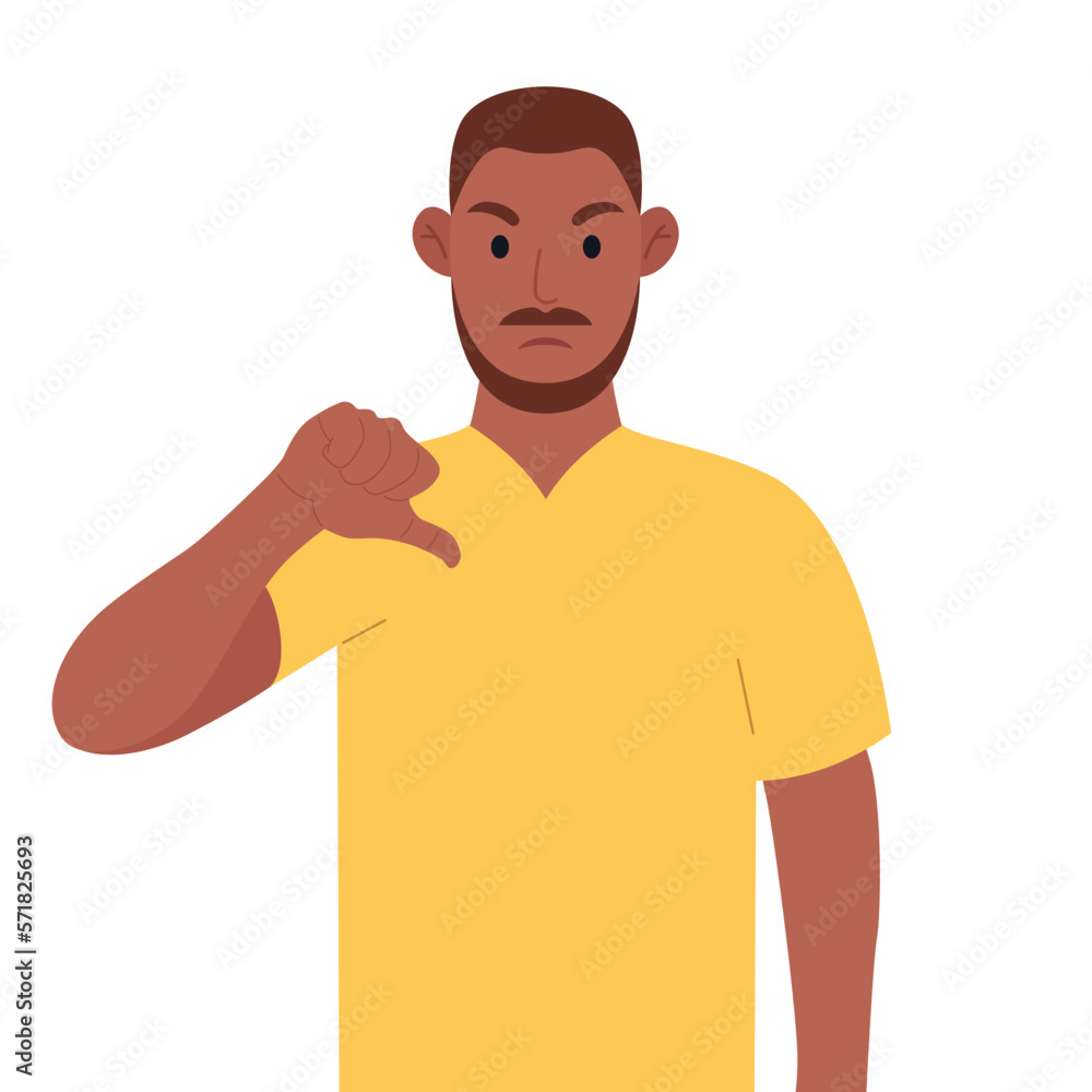 African american man showing thumbs down sign gesture. Vector illustration.