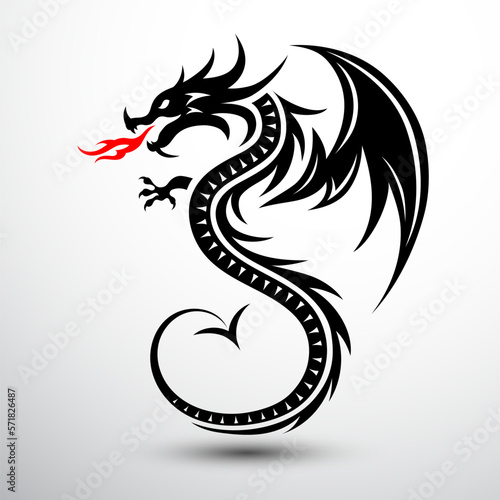 Chinese dragon silhouette flat color logo design infinity shape  vector illustration