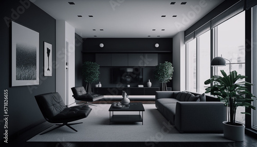modern and minimalistic living room. Generative AI © Putrasatria