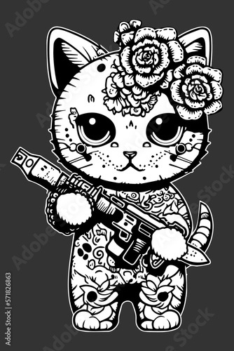 Pretty fury kitten with gun riffle vector