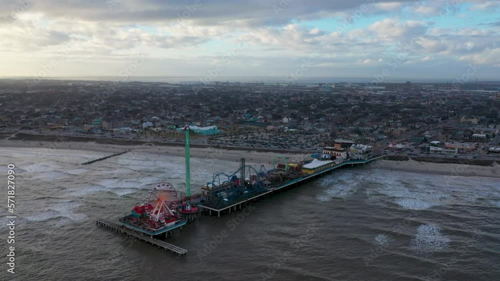 Drone footage of Pleasure Pier in Galveston Texas. Galveston and the