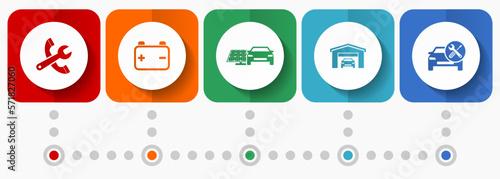 Car serivce vector icons, workshop flat design web buttons collection, business concept infographic template