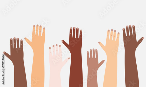 Hands of different skin color and races people. Diversity and equality consept. Flat vector design illustration