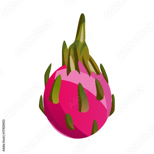 Dragon fruit isolated on a white background. Set realistic fruit. Macro icon juicy pitahaya and slices. Exotic sweet fruits.