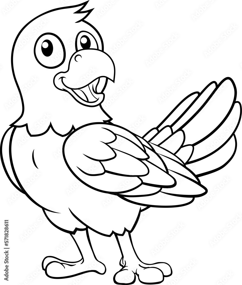 A parrot macaw bird cute happy coloring outline cartoon wildlife mascot A parrot macaw bird cute happy coloring outline cartoon wildlife mascot