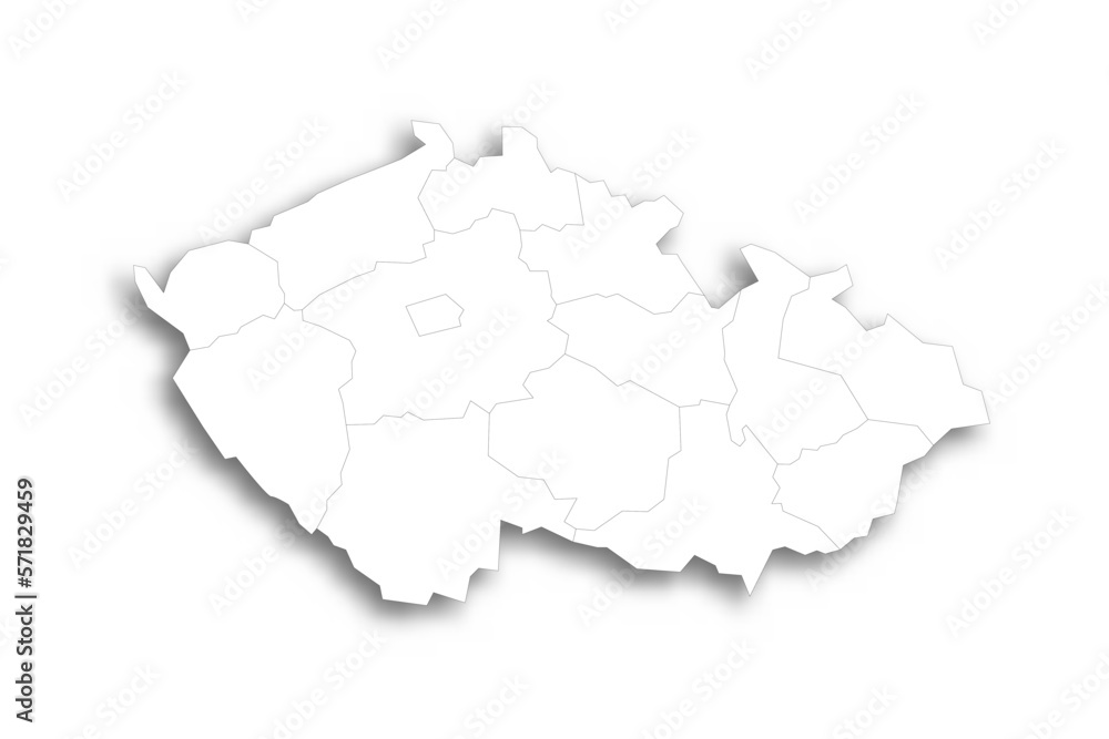 Obraz premium Czech Republic political map of administrative divisions - regions. Flat white blank map with thin black outline and dropped shadow.