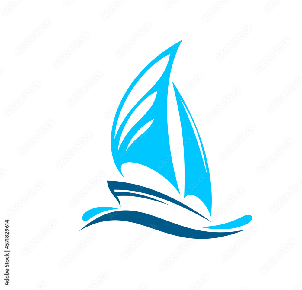 Yacht boat icon, isolated emblem with blue ship