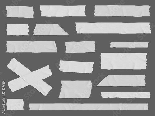 White adhesive or duct tape crumpled stripes set