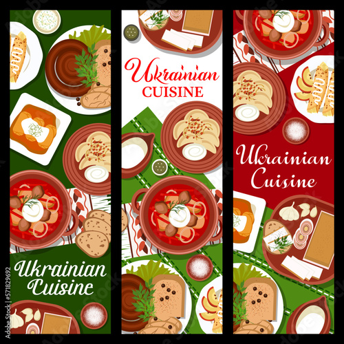 Ukrainian cuisine meal banners, traditional dishes