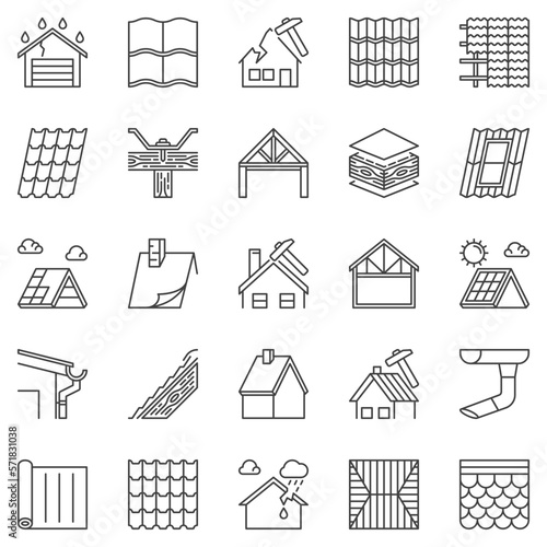 Roof Repair outline icons set - Housetop and Roofing vector signs