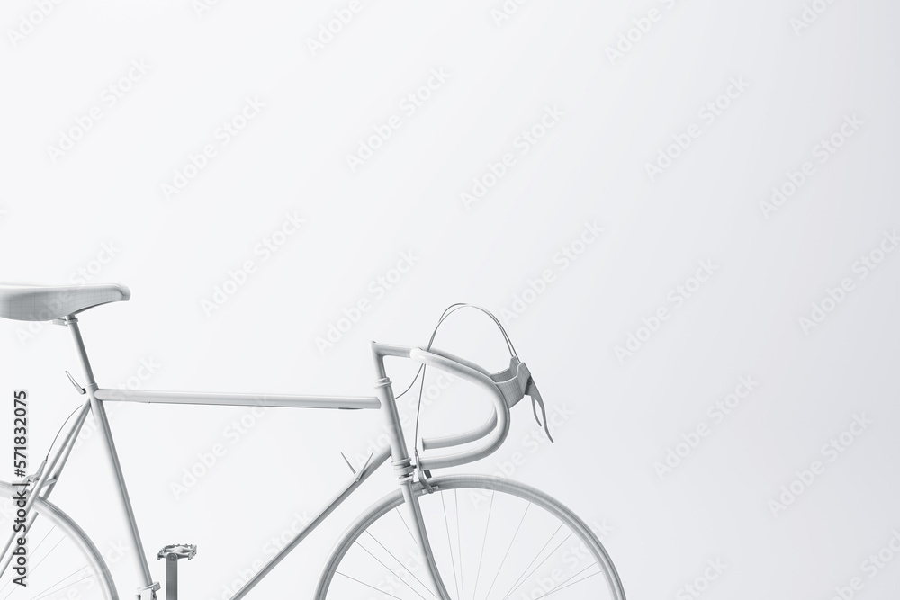 Closeup of white bicycle part isolated on light background. 3D rendering