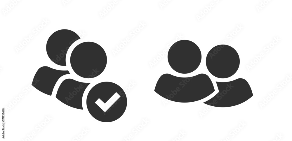 Two people users icon vector pictogram silhouette shape graphic, 2 community group profile member checkmark added to team ui symbol, couple unity check verified mark black white pic image Two people users icon vector pictogram silhouette shape graphic, 2 community group profile member checkmark added to team ui symbol, couple unity check verified mark black white pic image