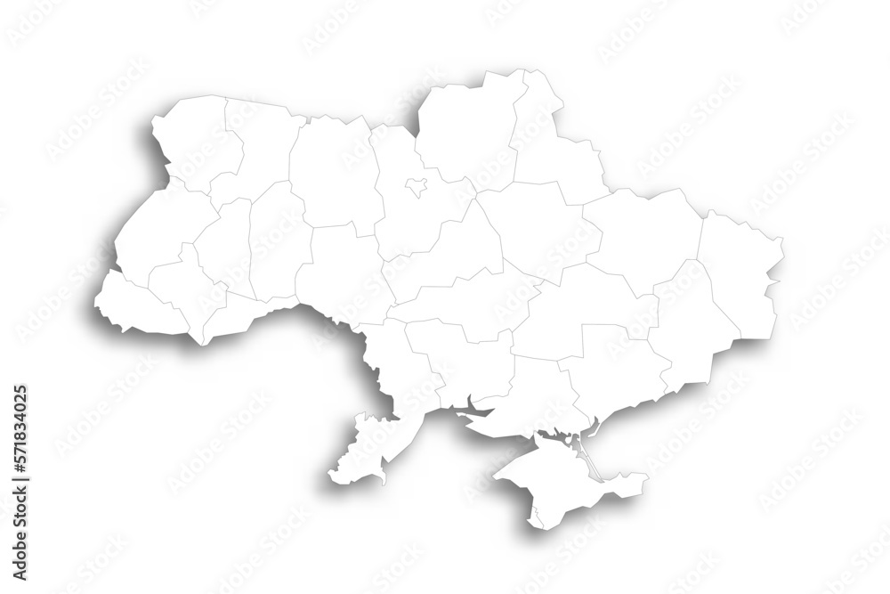 Ukraine political map of administrative divisions - regions, two cities with special status of Kyiv and Sevastopol, and autonomous republic of Crimea. Flat white blank map with thin black outline and