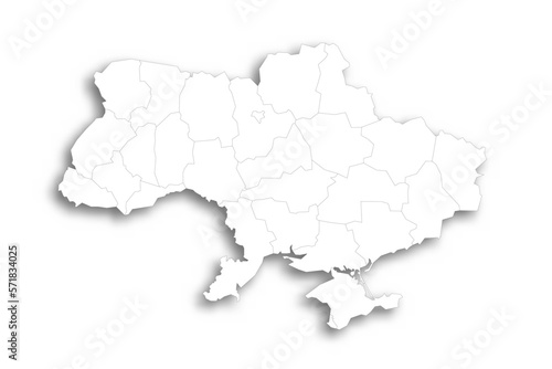Ukraine political map of administrative divisions - regions, two cities with special status of Kyiv and Sevastopol, and autonomous republic of Crimea. Flat white blank map with thin black outline and
