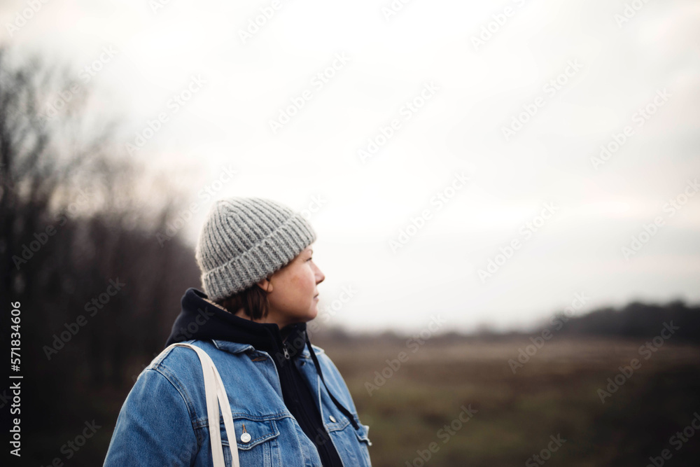 Portrait of a 40 years old woman in a hat outdoors Portrait of a 40 years old woman in a hat outdoors