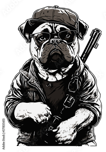Bulldog with assault rifle vector dog mascot