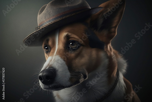 Portrait of a dog with hat AI generated