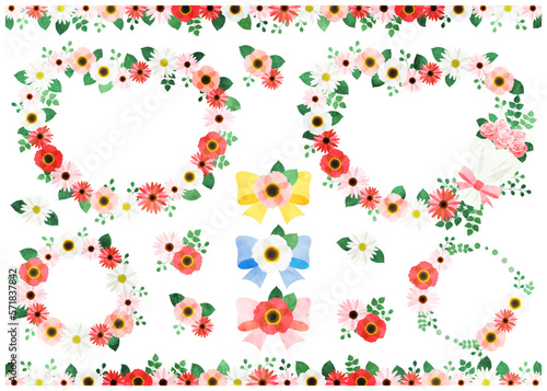 水彩風春の花のリースフレームセット