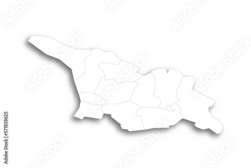 Georgia political map of administrative divisions - regions and autonomous republics of Abkhasia and Adjara. Flat white blank map with thin black outline and dropped shadow.