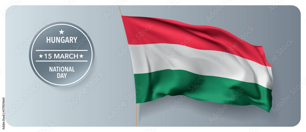 Hungary national day vector banner, greeting card.