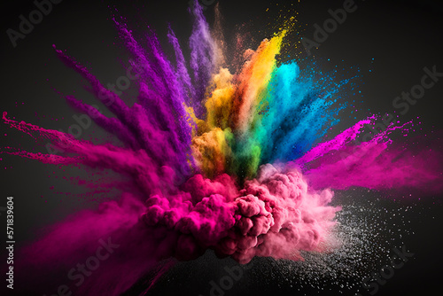Colorful holi powder blowing up. Generative AI	