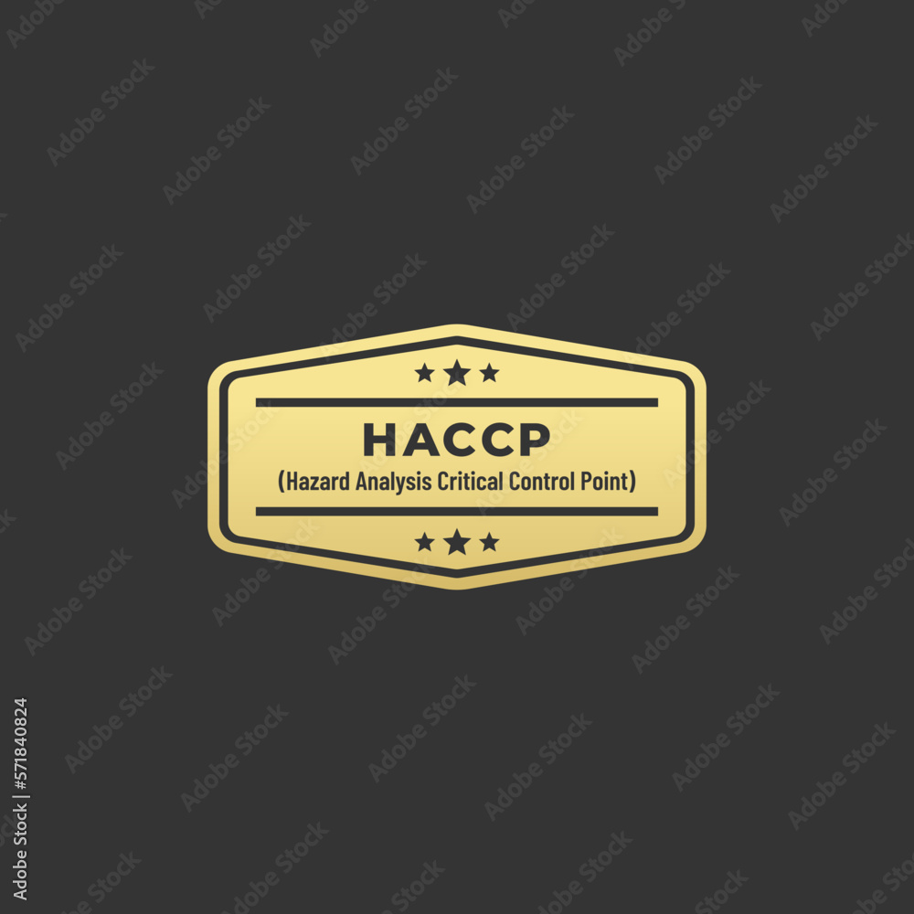 Modern HACCP Food Safety Seal or HACCP Food Safety Logo Vector Isolated on Dark Background. HACCP Certificate. HACCP Logo for design food safety system. Hazard Analysis Critical Control Point.