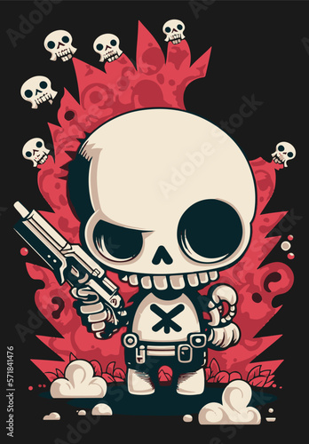 Skull with gun vector military skeleton with rifle