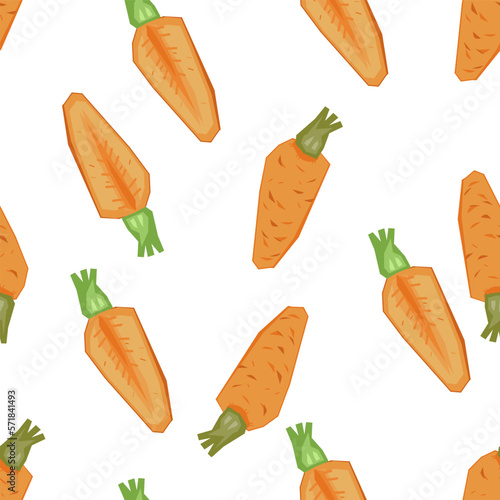 Carrot seamless repeatable pattern design, flat vector illustration on white. Seamless background with carrots for vegetables packaging and kitchen textile or dishware decoration.