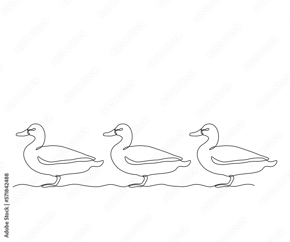three abstract ducks stand in a row,hand drawn, continuous mono line, one line art three abstract ducks stand in a row,hand drawn, continuous mono line, one line art