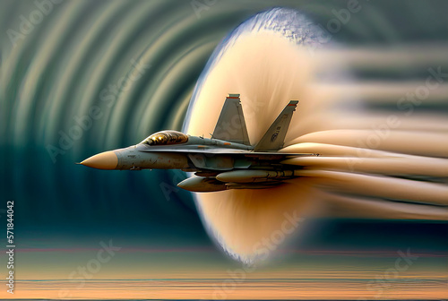Fotografia A supersonic fighter plane captured breaking the sound barrier, a symbolic visual to represent the powerful performance of air