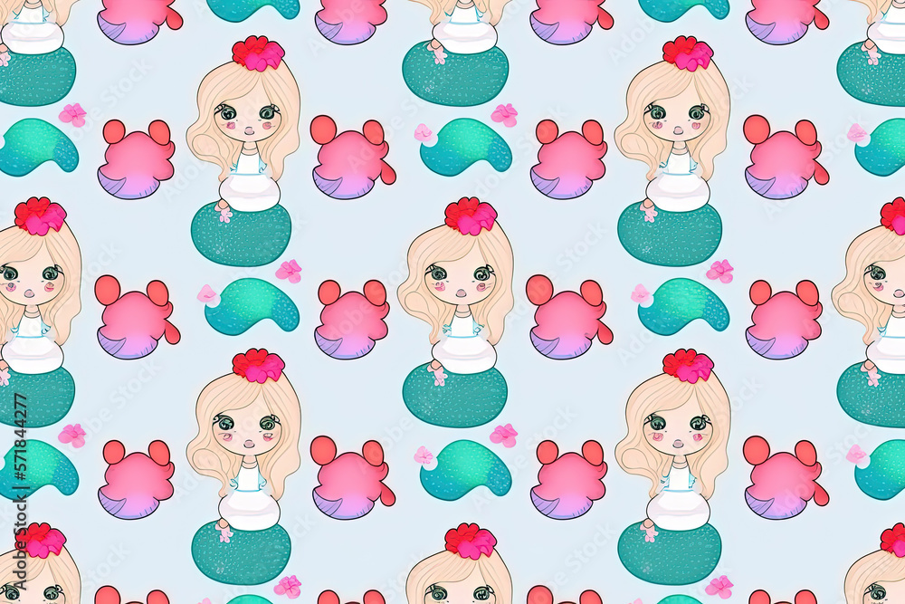 Cute baby mermaid illustration pattern
