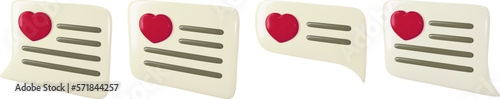 Love message chat notification. 3d speech bubble with red heart as social media comment post, like icon, Vector button ui element