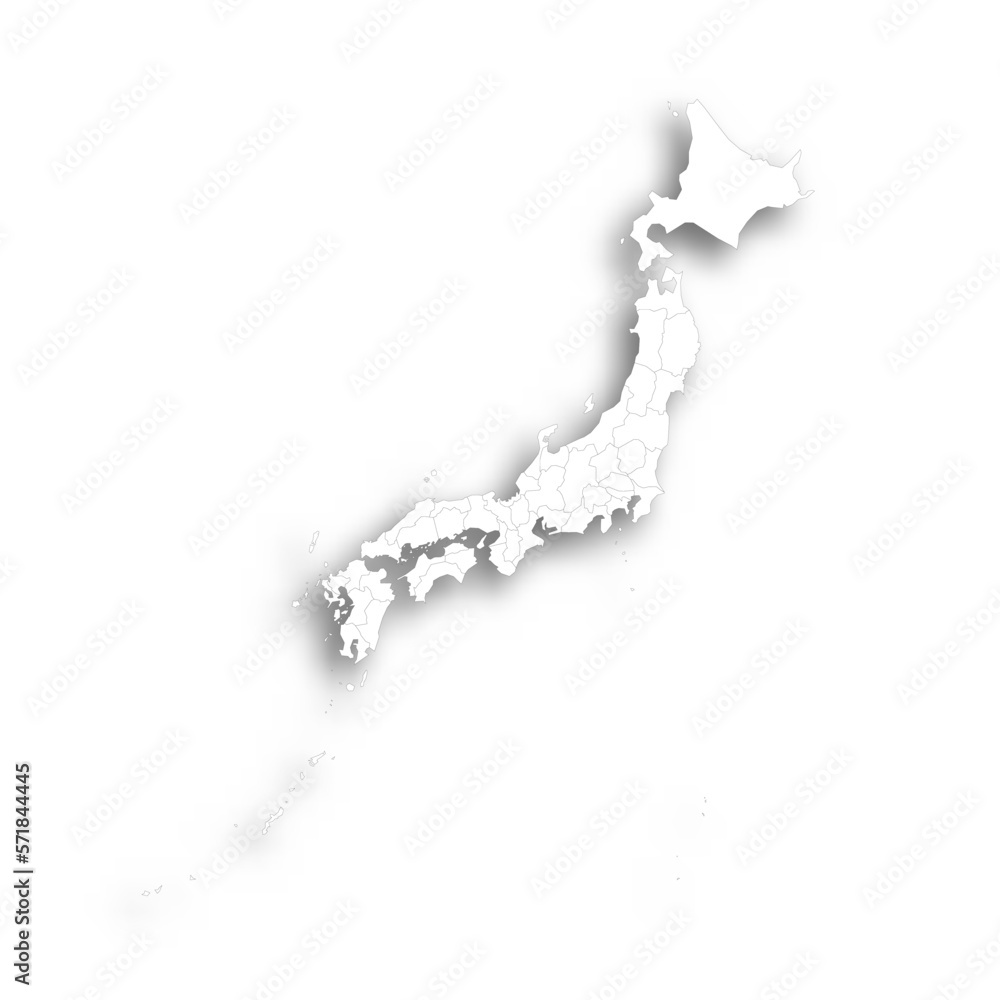 Japan political map of administrative divisions - prefectures, metropilis Tokyo, territory Hokaido and urban prefectures Kyoto and Osaka. Flat white blank map with thin black outline and dropped