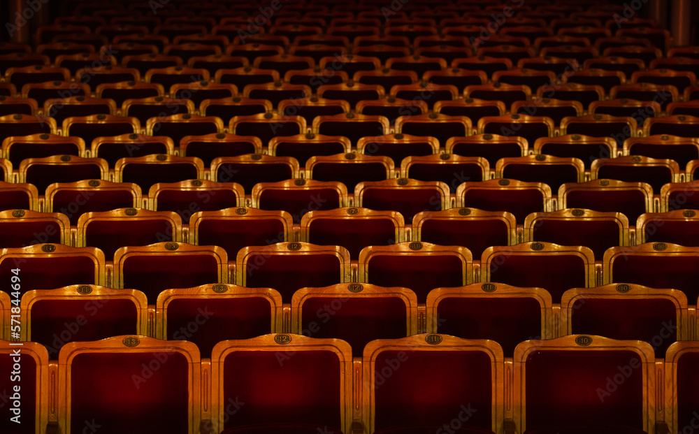 Naklejka premium Row of red seats in theatre