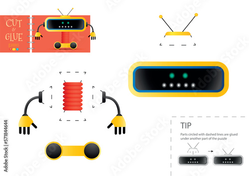 Cut and glue paper toy. Preschool kids vector educational worksheet