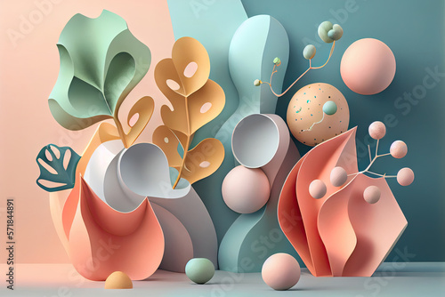 Colourful Simple Organic Shapes in pastel tones that represent mindful living Generative AI Illustration