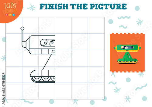 Copy picture vector illustration. Complete and coloring game for preschool and school kids