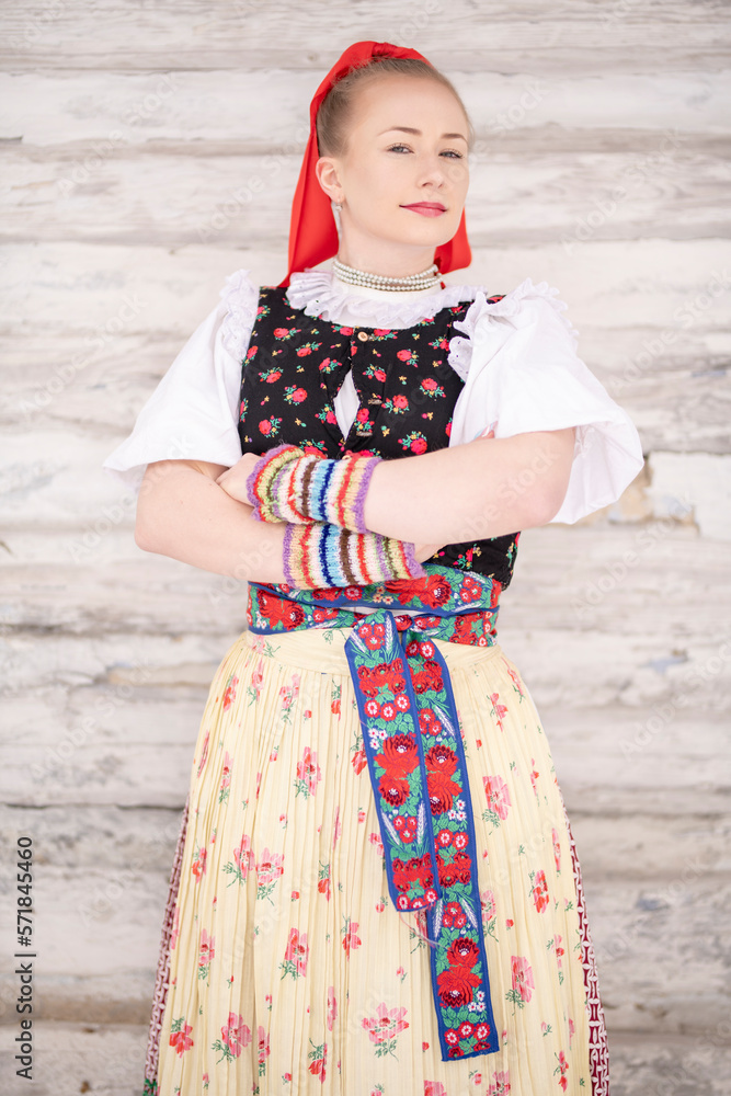 slovak folk costume. Young beautiful slovak woman in traditional dress. Slovak folklore slovak folk costume. Young beautiful slovak woman in traditional dress. Slovak folklore
