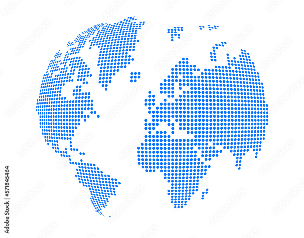 Fototapeta premium Globe, world map made of blue dots. Isolated on transparent background