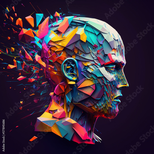 Abstract Colourful Human Head shattering on a dark background  generative AI